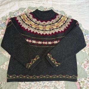 Vintage Y2K American Eagle 100% Wool Fair Isle Sweater Womens L Mock Neck Gray